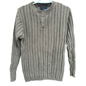 90s‎ Bill Blass Mens Sweater Knit Ribbed Henley Button Brown Cotton Blend Size M